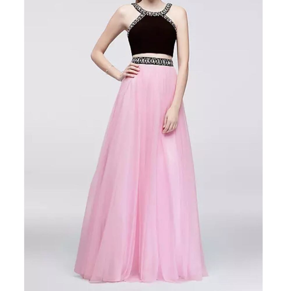 Blondie Nites Women's Size 1 Bedazzled Jewel Pink Tule Black Halter Top 2‎ Piece